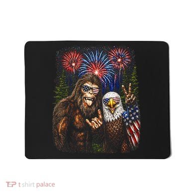 Bigfoot And Bald Eagle Fireworks Celebration Mousepad