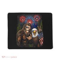 Bigfoot And Bald Eagle Fireworks Celebration Mousepad thumb 0