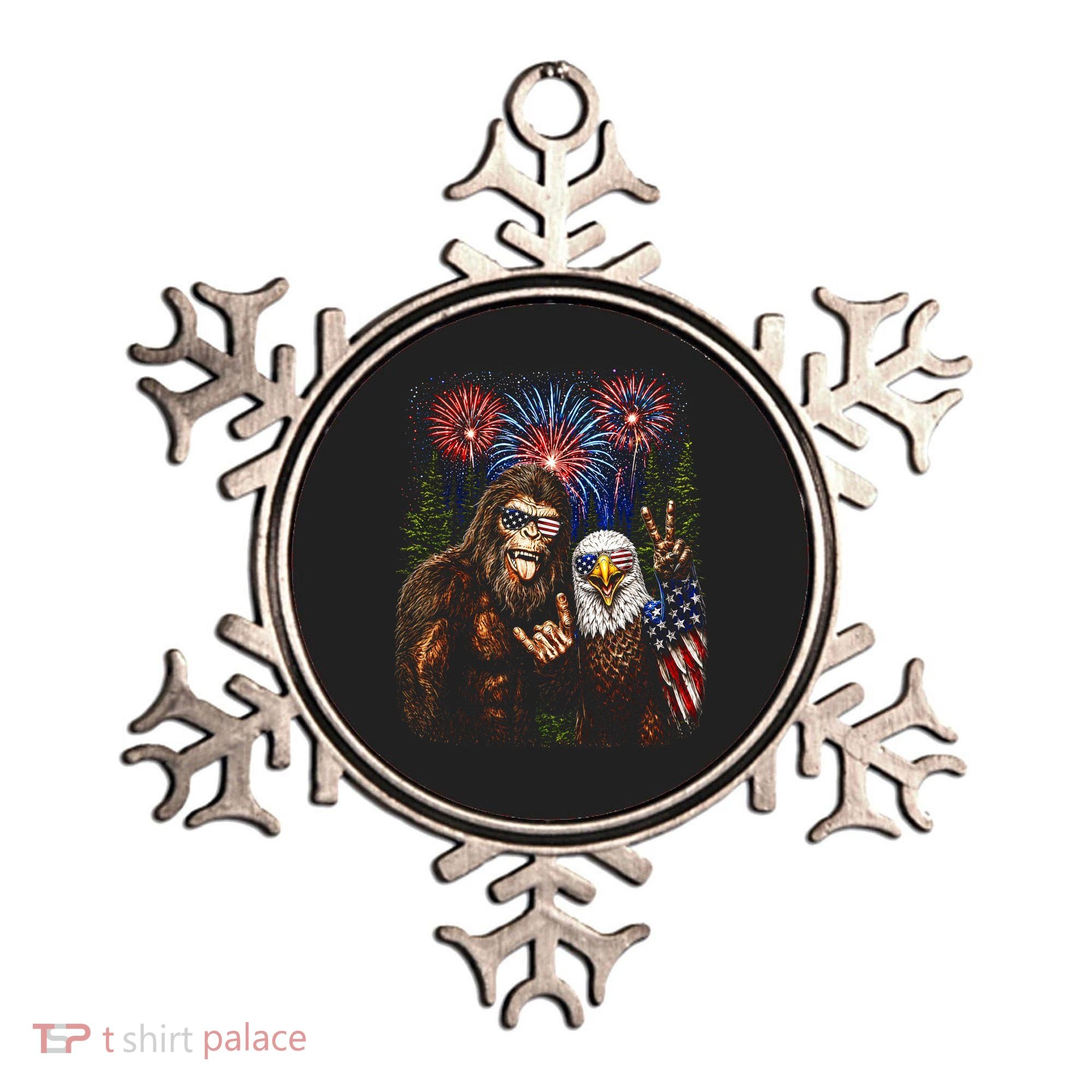 Bigfoot And Bald Eagle Fireworks Celebration Ornament