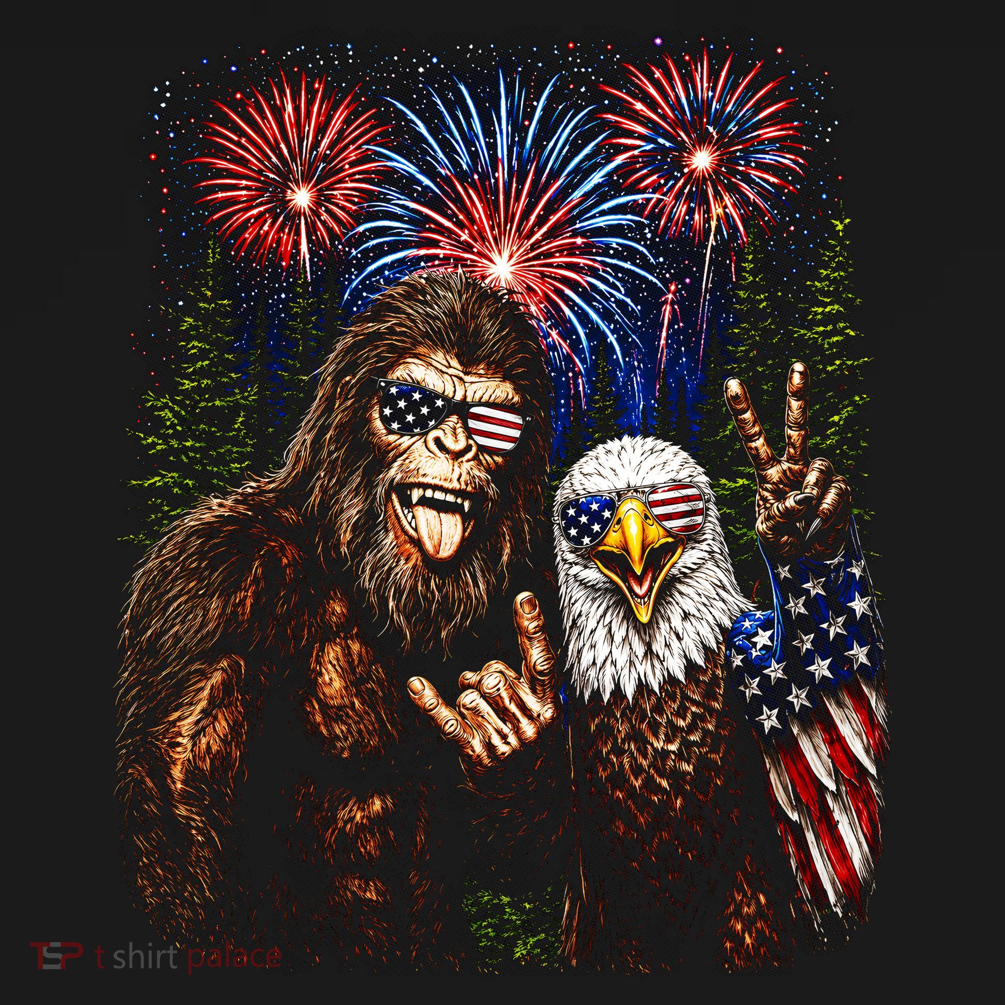 Bigfoot And Bald Eagle Fireworks Celebration Women's Tank Top