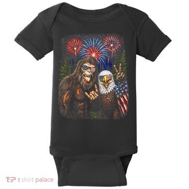Bigfoot And Bald Eagle Fireworks Celebration Baby Bodysuit