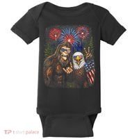Bigfoot And Bald Eagle Fireworks Celebration Baby Bodysuit thumb 0