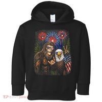 Bigfoot And Bald Eagle Fireworks Celebration Toddler Hoodie thumb 0