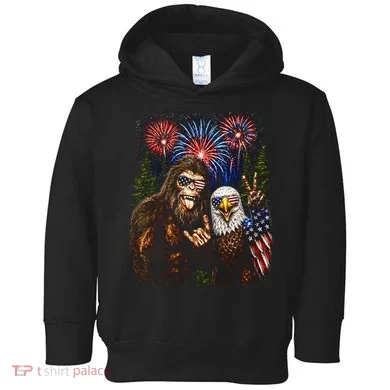 Bigfoot And Bald Eagle Fireworks Celebration Toddler Hoodie