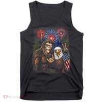 Bigfoot And Bald Eagle Fireworks Celebration Tank Top thumb 0