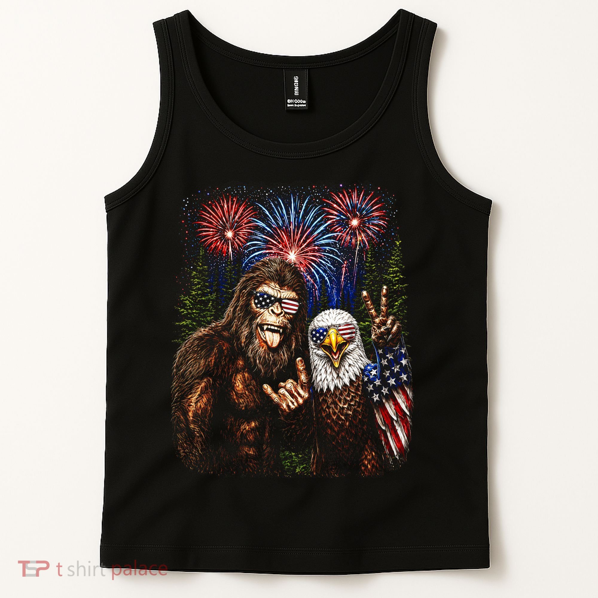 Bigfoot And Bald Eagle Fireworks Celebration Tank Top