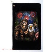 Bigfoot And Bald Eagle Fireworks Celebration Golf Towel thumb 0