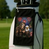 Bigfoot And Bald Eagle Fireworks Celebration Golf Towel thumb 2