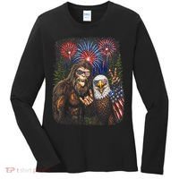 Bigfoot And Bald Eagle Fireworks Celebration Women's Long Sleeve Shirt thumb 0