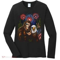 Bigfoot And Bald Eagle Fireworks Celebration Women's Long Sleeve Shirt thumb 0