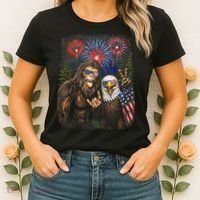Bigfoot And Bald Eagle Fireworks Celebration Women's T-Shirt thumb 2