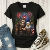 Bigfoot And Bald Eagle Fireworks Celebration Women's T-Shirt thumb 3