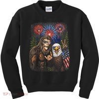 Bigfoot And Bald Eagle Fireworks Celebration Kids Sweatshirt thumb 0