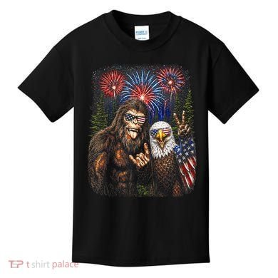 Bigfoot And Bald Eagle Fireworks Celebration Kids T-Shirt