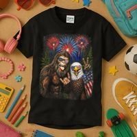 Bigfoot And Bald Eagle Fireworks Celebration Kids T-Shirt thumb 3