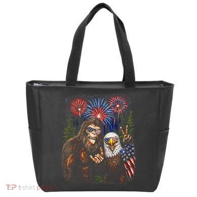 Bigfoot And Bald Eagle Fireworks Celebration Tote Bag