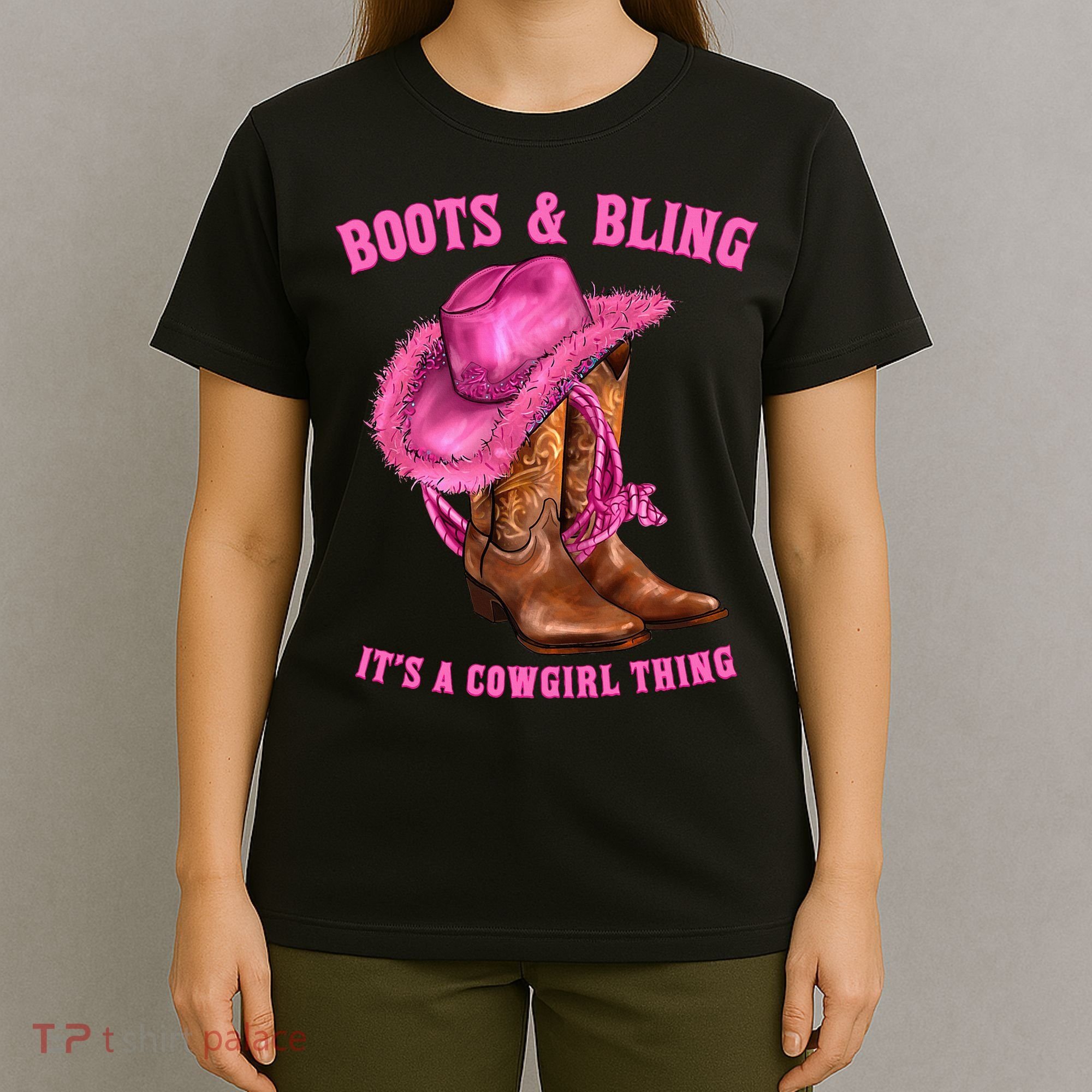 Boots And Bling ItS A Cowgirl Thing Western Rodeo Cowgirls T-Shirt