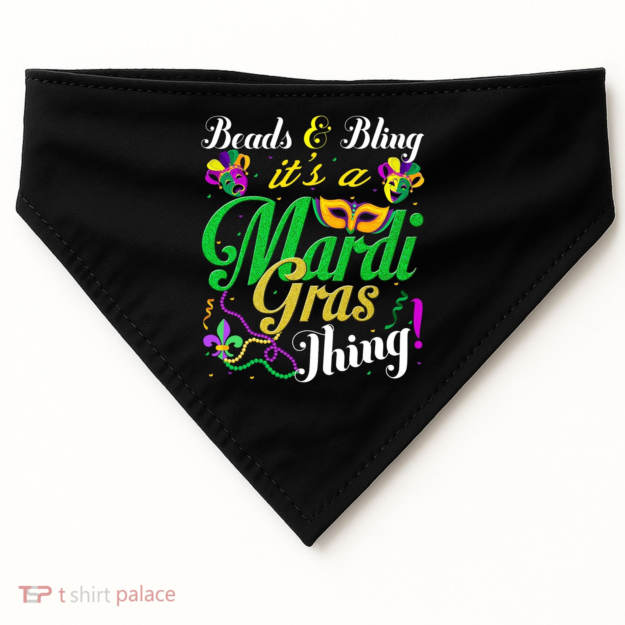 Beads And Bling ItS A Mardi Gras Thing Carnival Costume USA-Made Doggie Bandana
