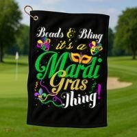 Beads And Bling ItS A Mardi Gras Thing Carnival Costume Golf Towel thumb 1