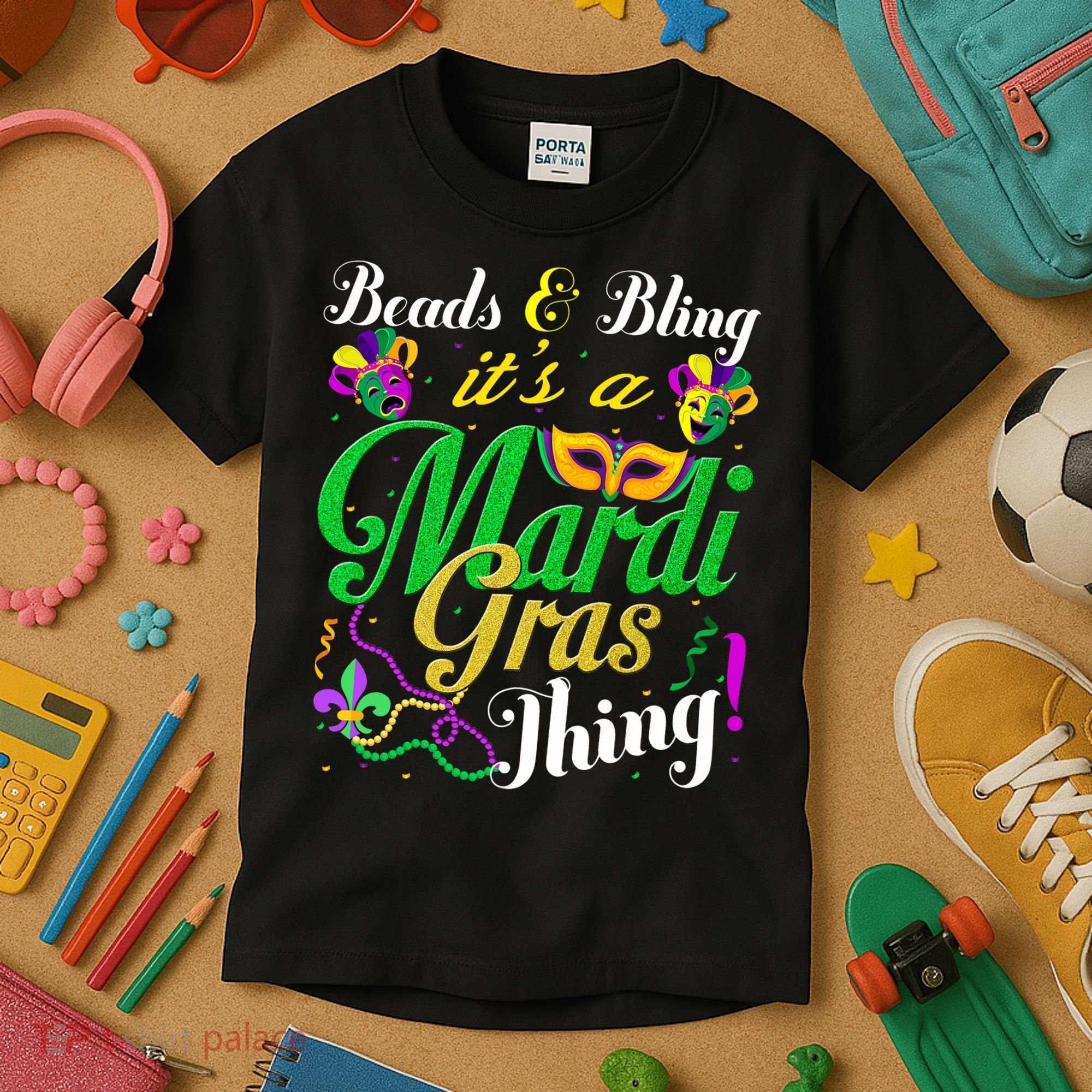 Beads And Bling ItS A Mardi Gras Thing Carnival Costume Kids T-Shirt