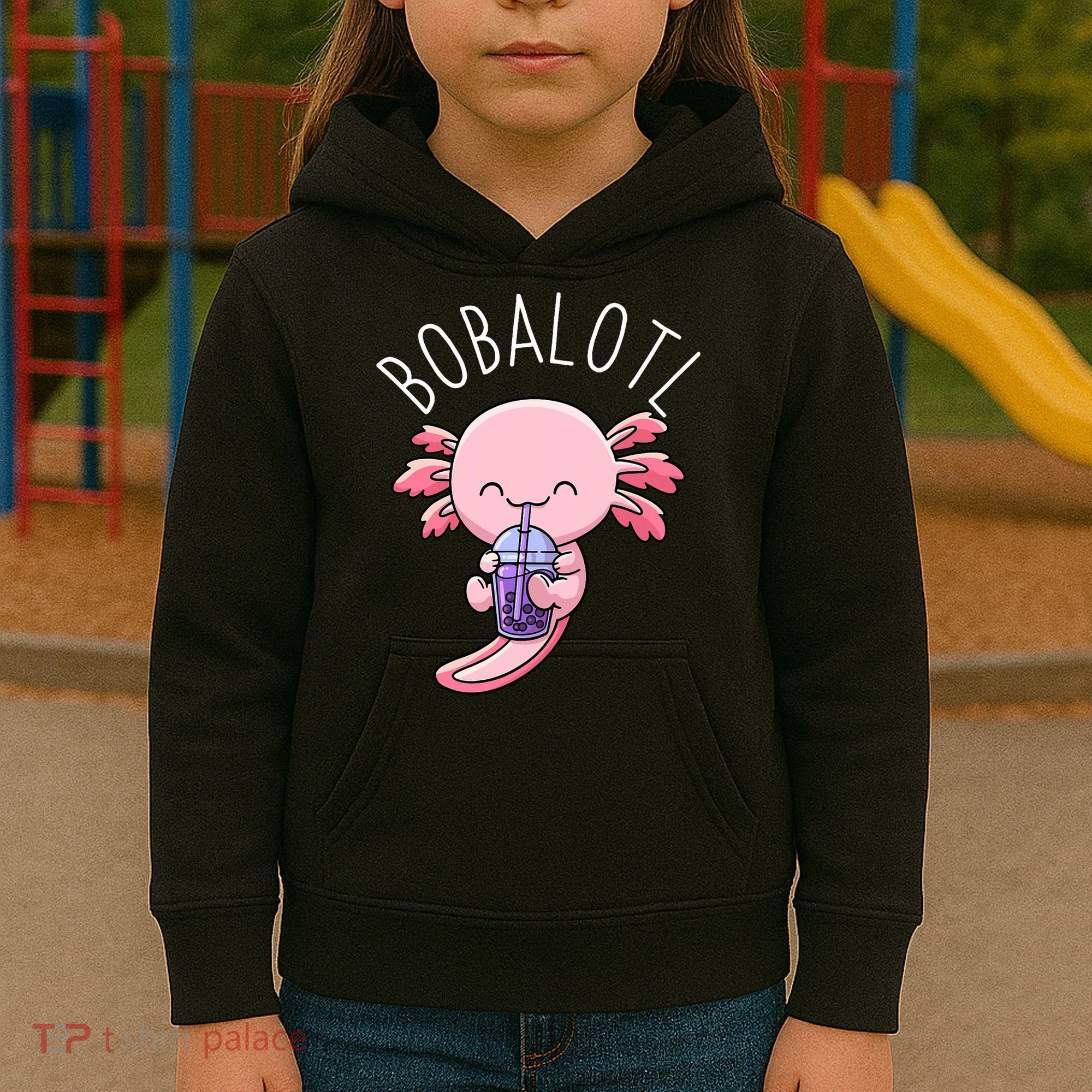Bobalotl Axolotl Boba Tea Bubble Milk Kids Hoodie