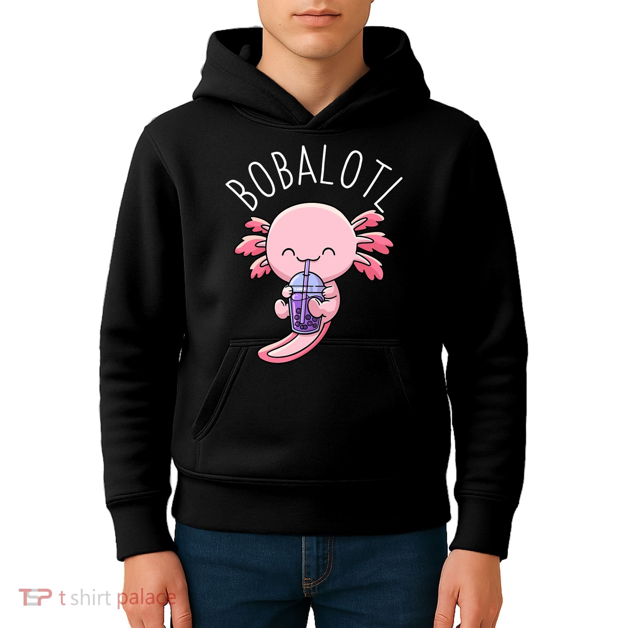 Bobalotl Axolotl Boba Tea Bubble Milk Kids Hoodie
