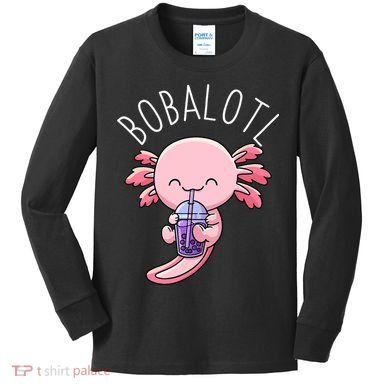 Bobalotl Axolotl Boba Tea Bubble Milk Kids Long Sleeve Shirt