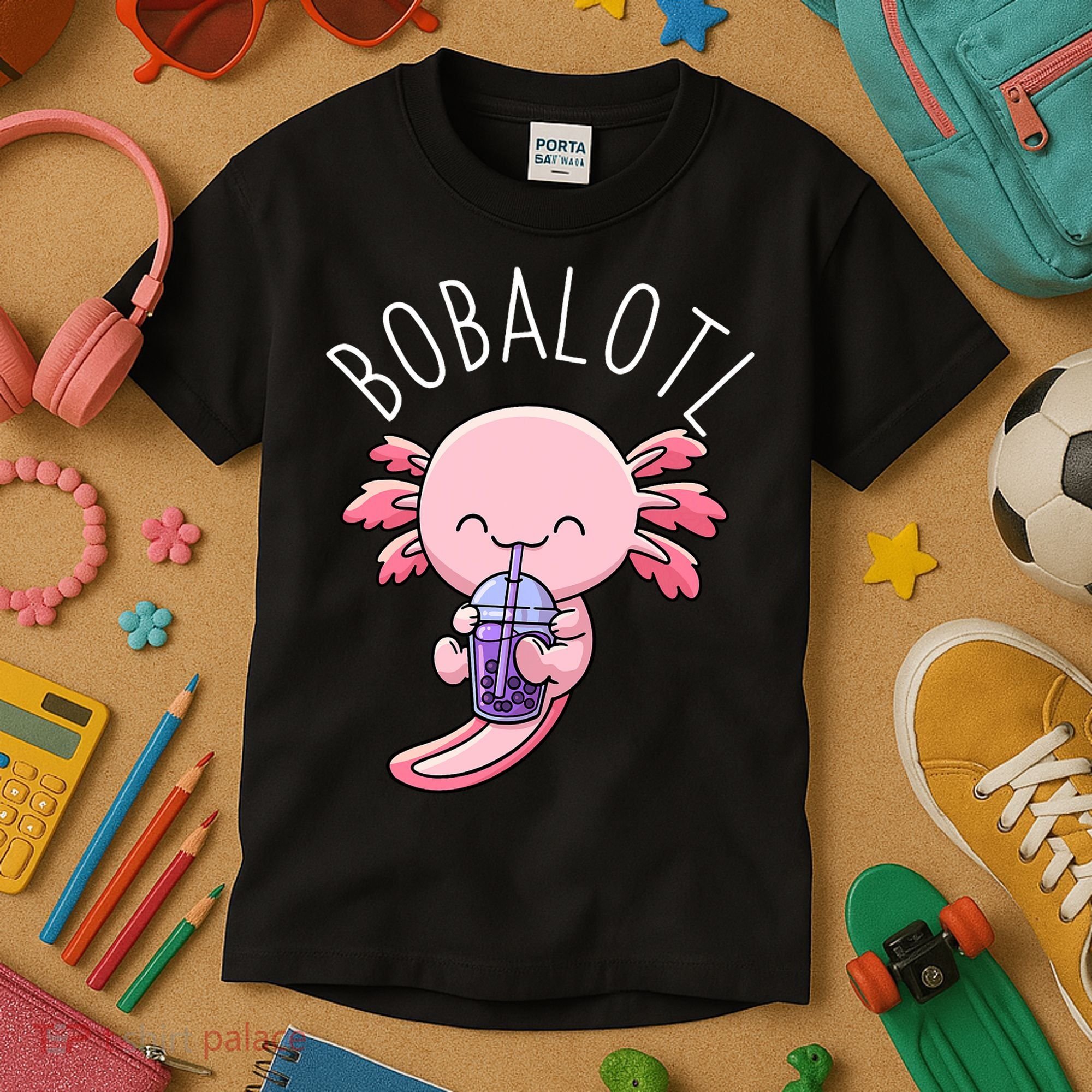 Bobalotl Axolotl Boba Tea Bubble Milk Kids T-Shirt