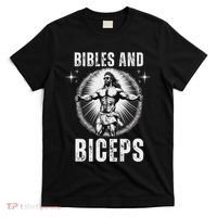 Bibles And Biceps Bodybuilding Jesus Fitness Funny Gym T-Shirt thumb 0