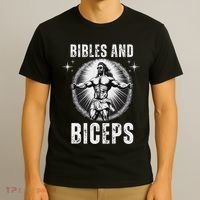 Bibles And Biceps Bodybuilding Jesus Fitness Funny Gym T-Shirt thumb 3