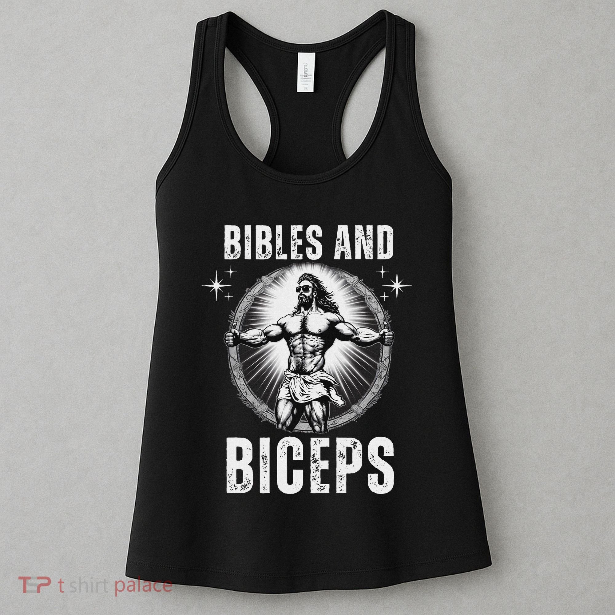 Bibles And Biceps Bodybuilding Jesus Fitness Funny Gym Women's Tank Top