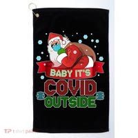 Baby It's Covid Outside Funny Christmas Golf Towel thumb 0