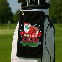 Baby It's Covid Outside Funny Christmas Golf Towel thumb 2