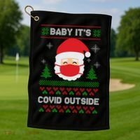 Baby It's COVID Outside Ugly Christmas Sweater Golf Towel thumb 1