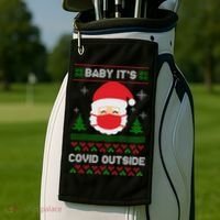 Baby It's COVID Outside Ugly Christmas Sweater Golf Towel thumb 2