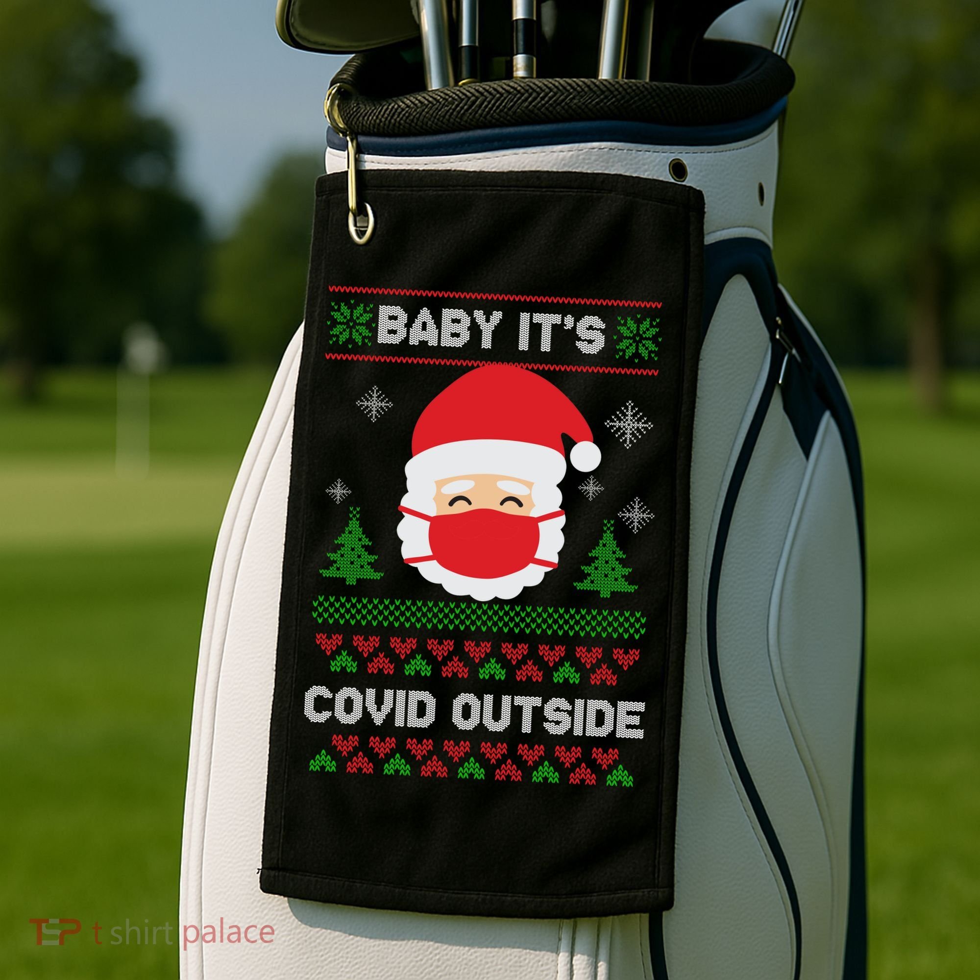 Baby It's COVID Outside Ugly Christmas Sweater Golf Towel