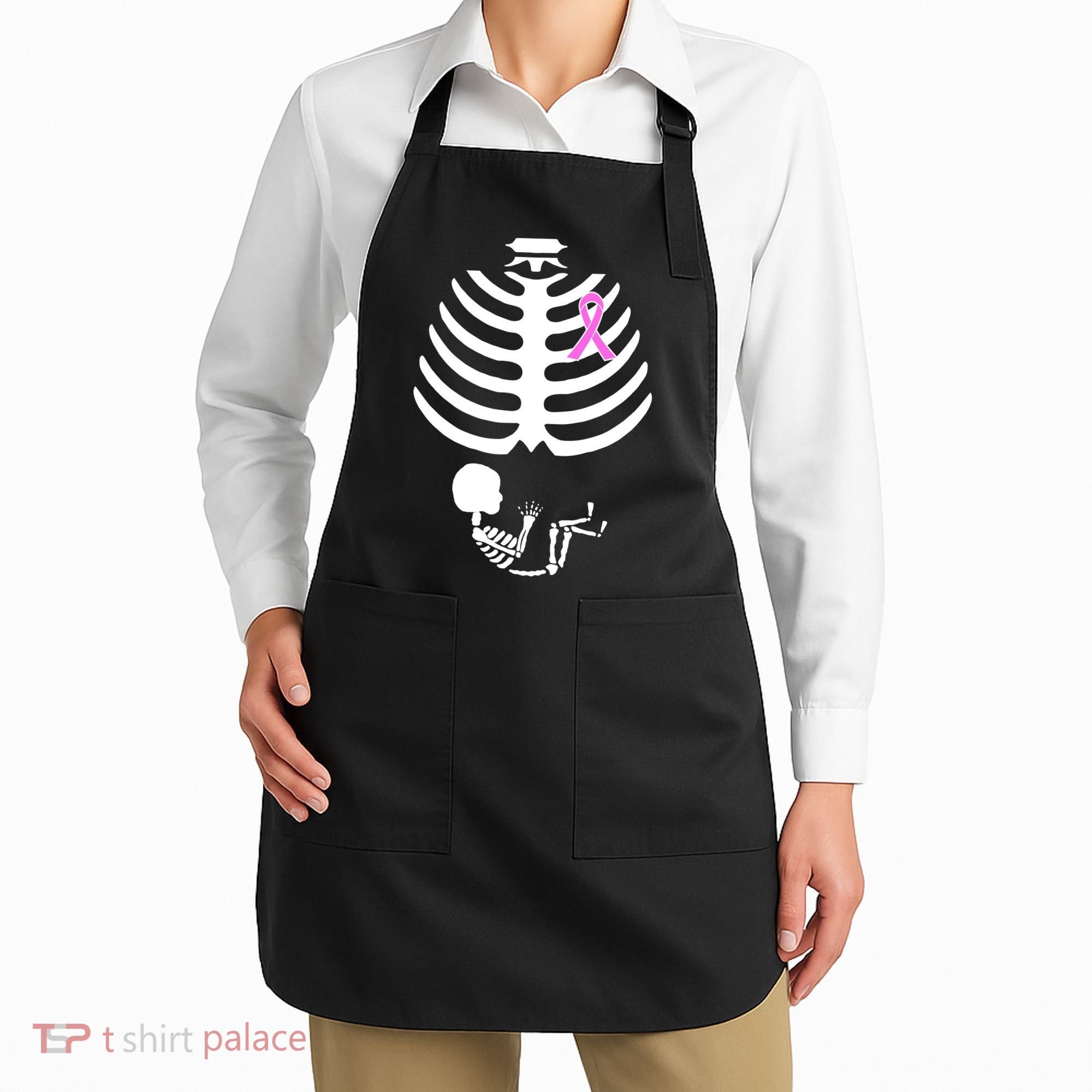 Baby Skeleton Breast Cancer Ribbon Apron