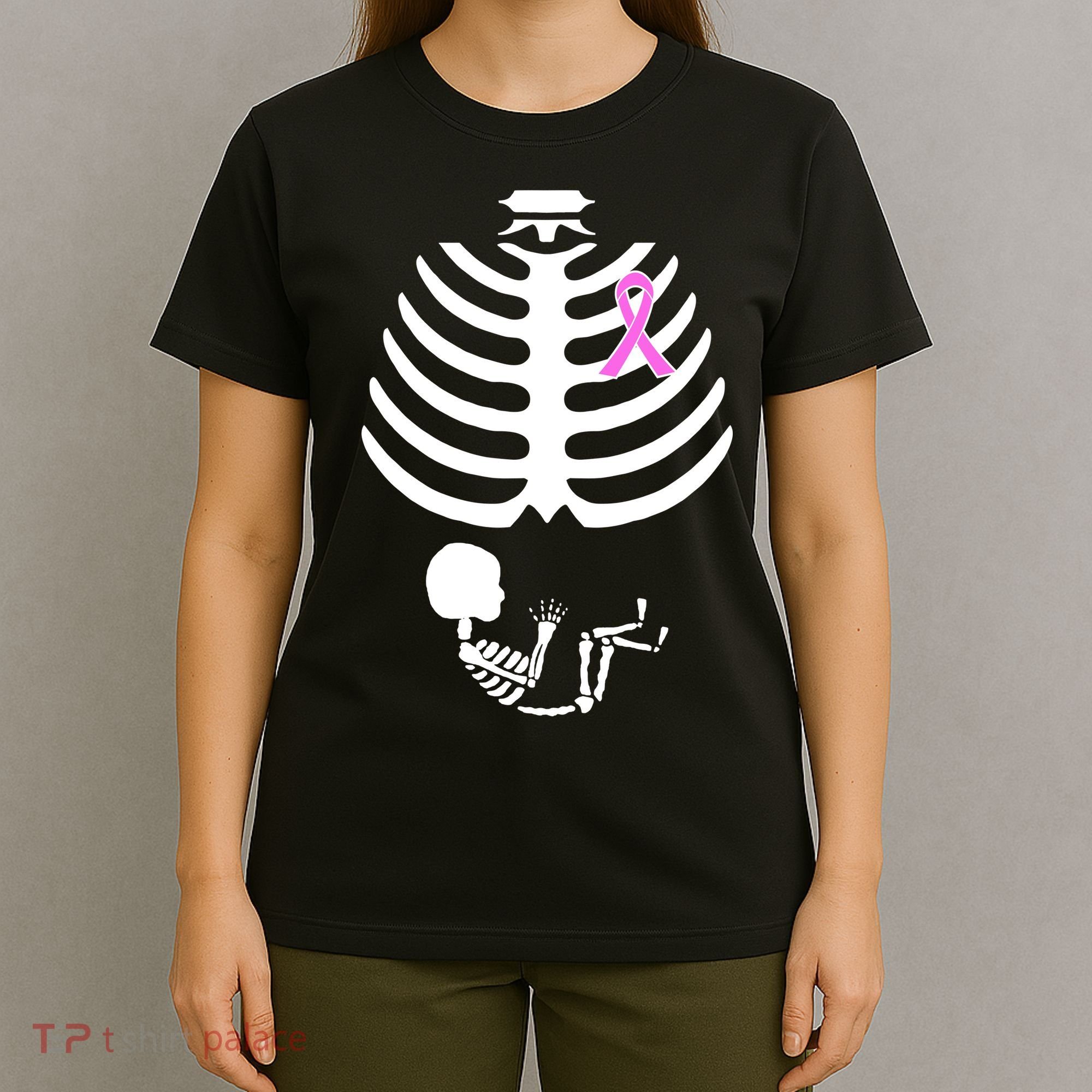 Baby Skeleton Breast Cancer Ribbon T-Shirt