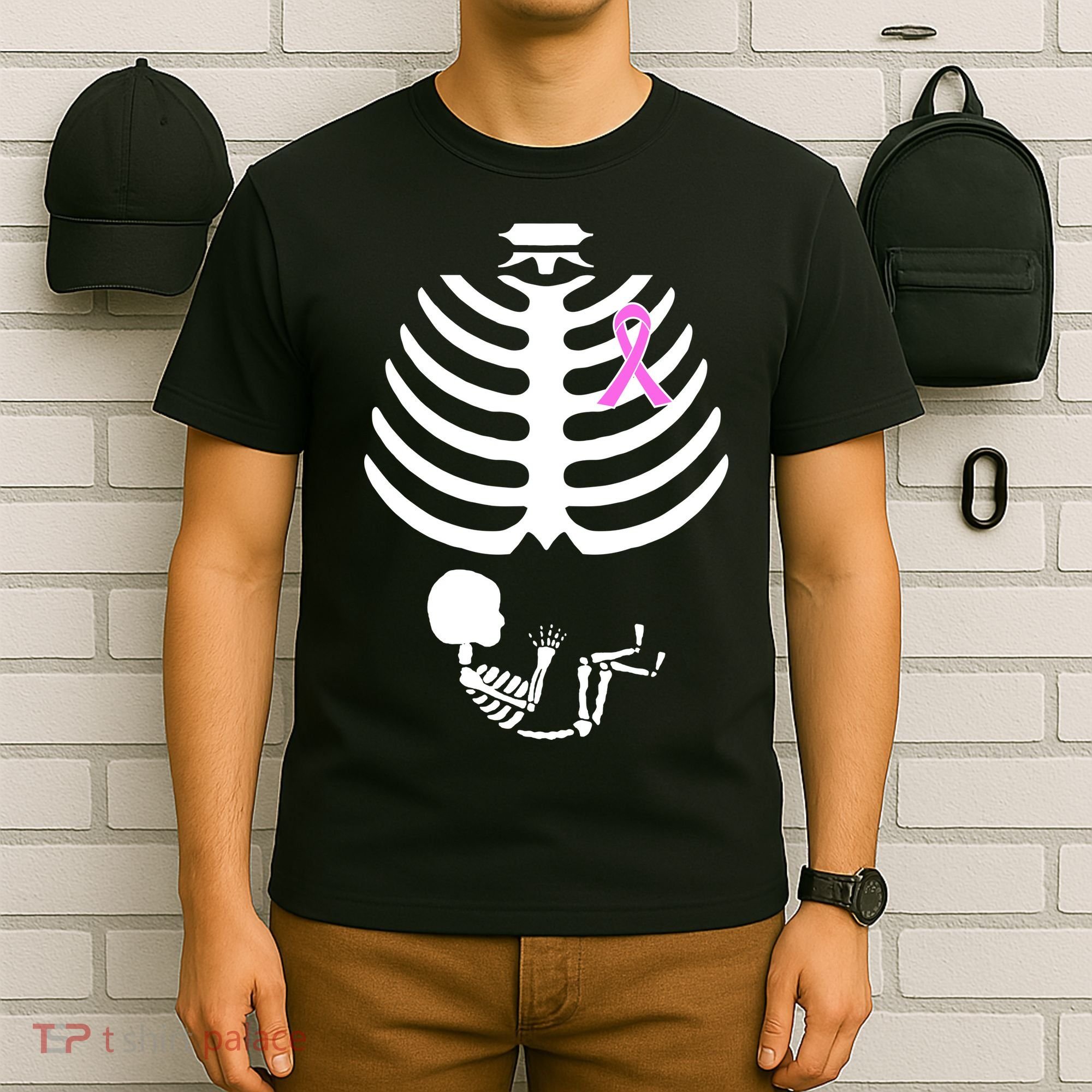 Baby Skeleton Breast Cancer Ribbon T-Shirt