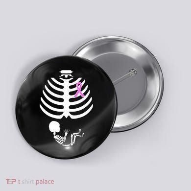 Baby Skeleton Breast Cancer Ribbon Button