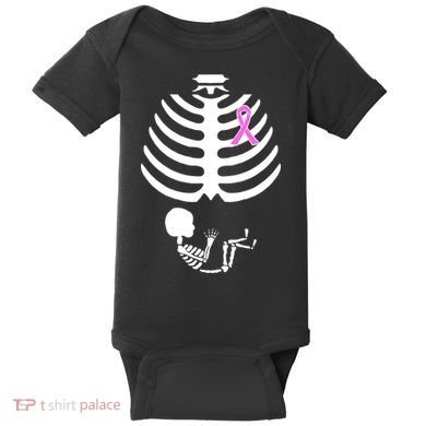 Baby Skeleton Breast Cancer Ribbon Baby Bodysuit