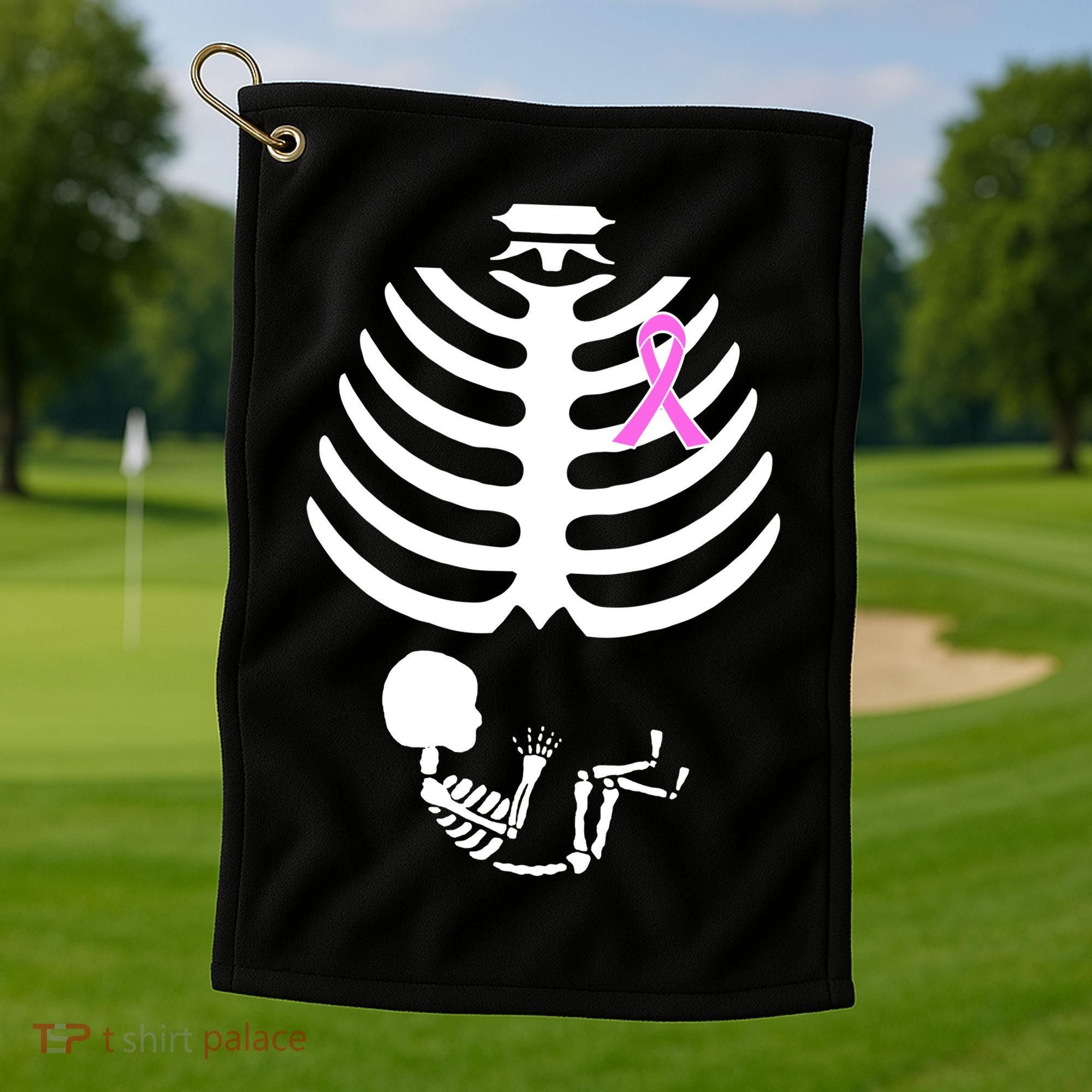 Baby Skeleton Breast Cancer Ribbon Golf Towel