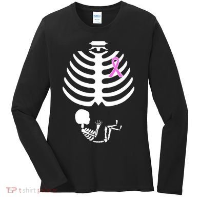 Baby Skeleton Breast Cancer Ribbon Women's Long Sleeve Shirt