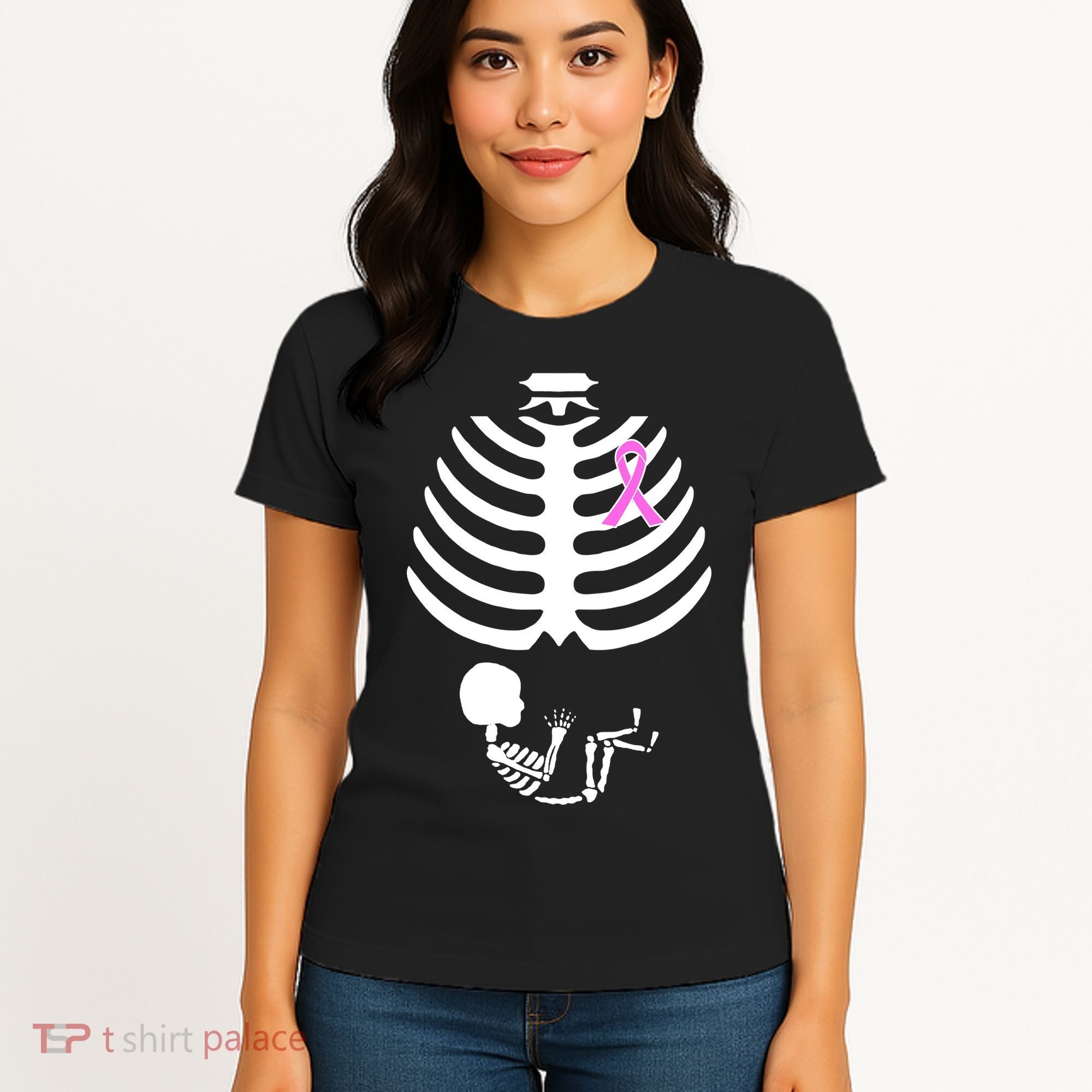 Baby Skeleton Breast Cancer Ribbon Women's T-Shirt