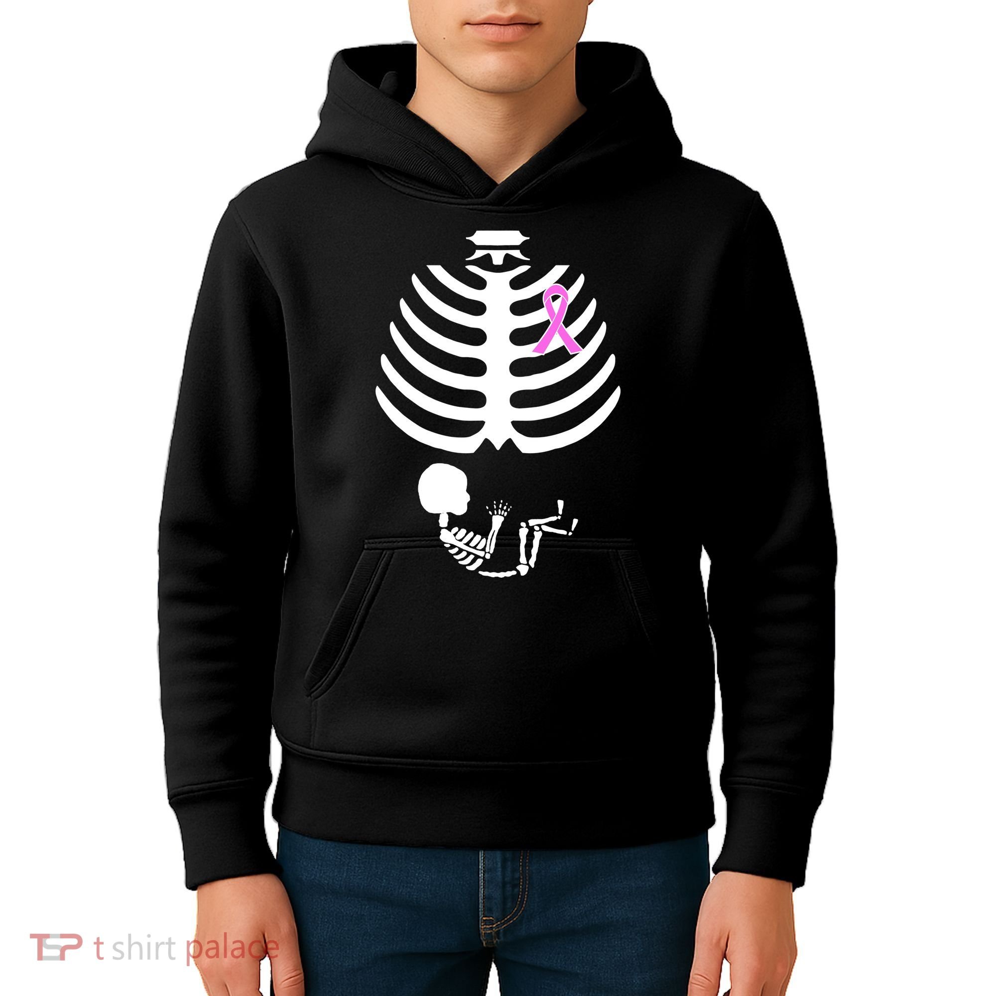 Baby Skeleton Breast Cancer Ribbon Kids Hoodie