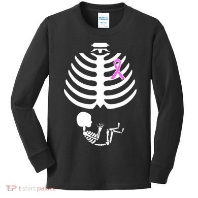 Baby Skeleton Breast Cancer Ribbon Kids Long Sleeve Shirt