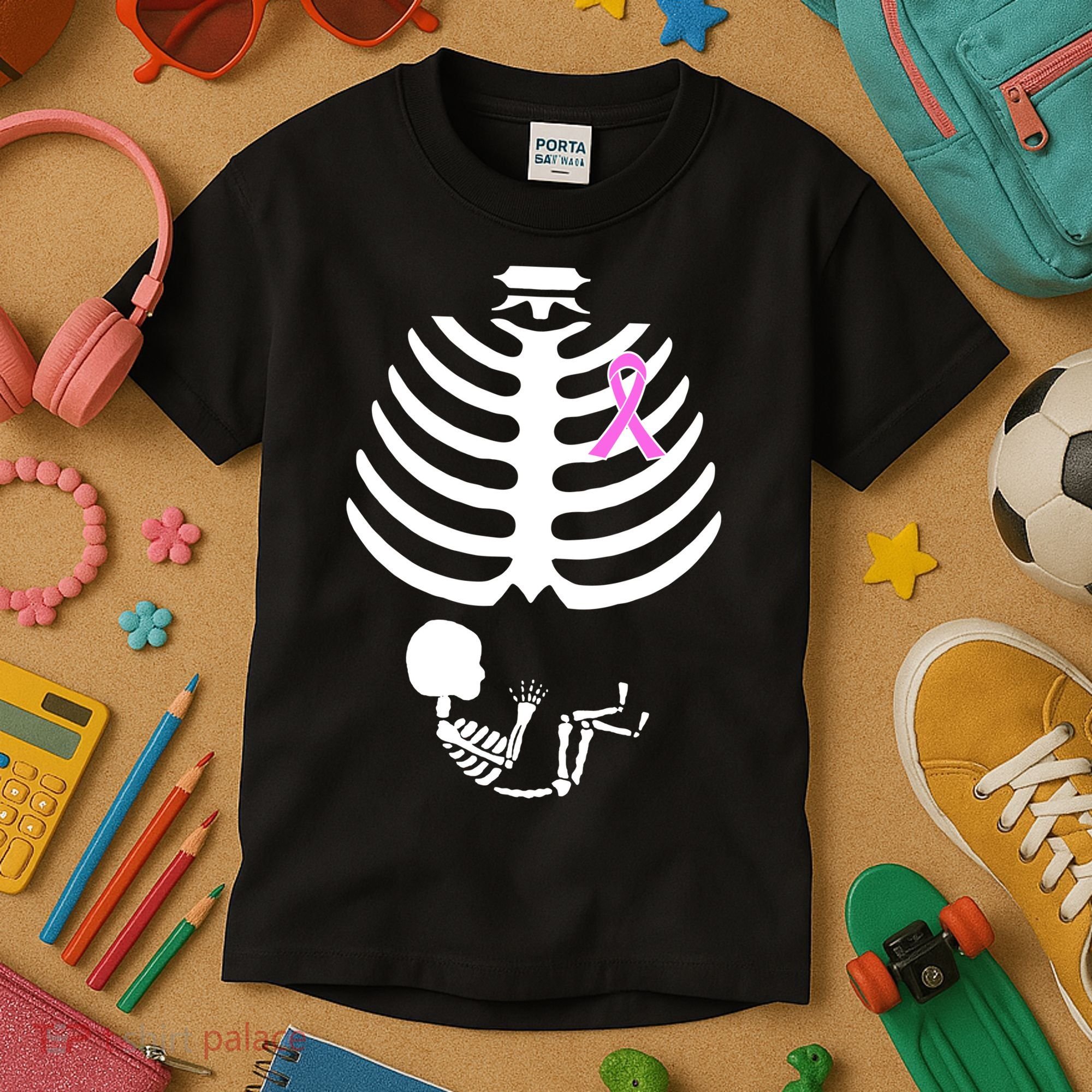 Baby Skeleton Breast Cancer Ribbon Kids T-Shirt