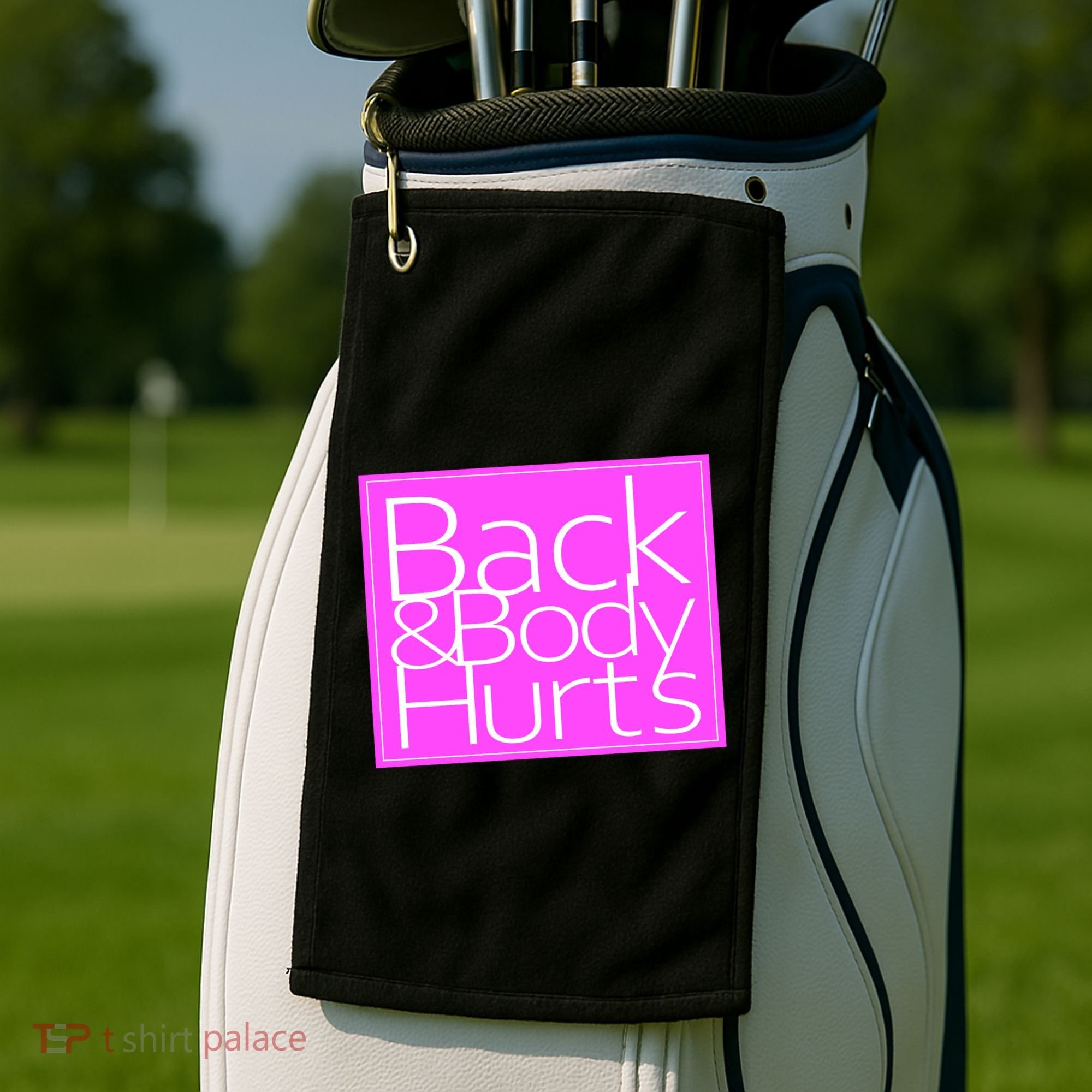 Back & Body Hurts Pink Logo Golf Towel