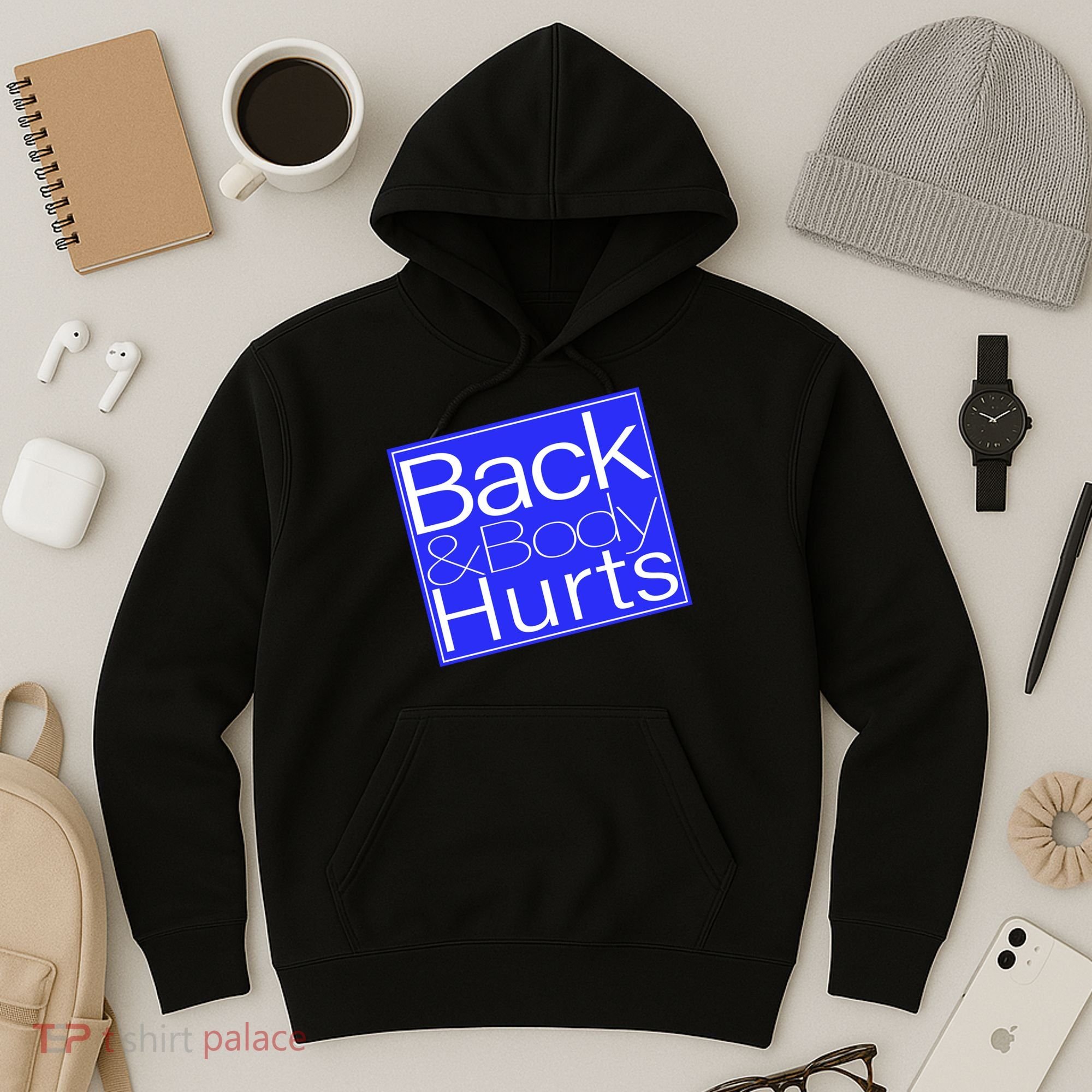 Back and Body Hurts Blue Logo Hoodie