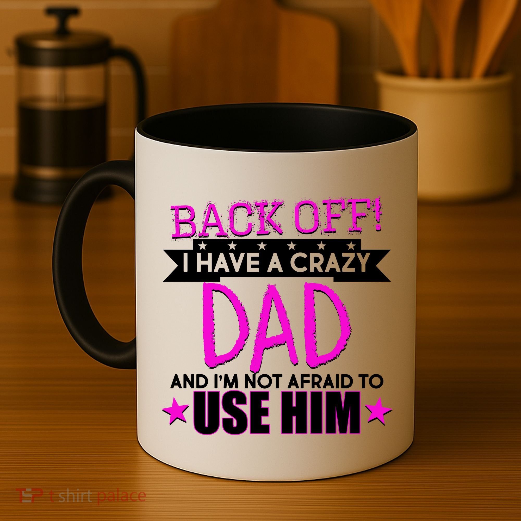 Back Off I Have a Crazy Dad Pink Imprint Coffee Mug
